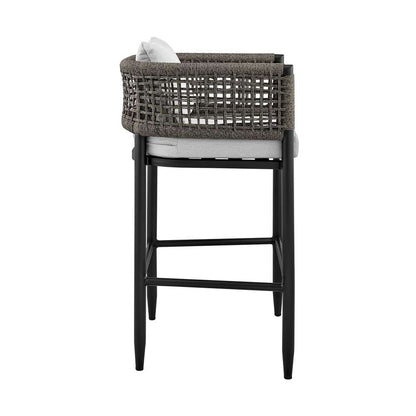 Armen Living - Felicia Outdoor Patio Counter Height Bar Stool in Aluminum with Grey Rope and Cushions - 840254333109 veiw 3