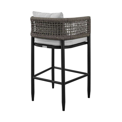 Armen Living - Felicia Outdoor Patio Counter Height Bar Stool in Aluminum with Grey Rope and Cushions - 840254333109 veiw 4