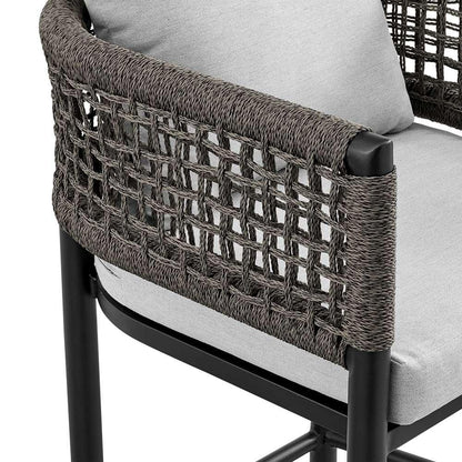 Armen Living - Felicia Outdoor Patio Counter Height Bar Stool in Aluminum with Grey Rope and Cushions - 840254333109 veiw 6