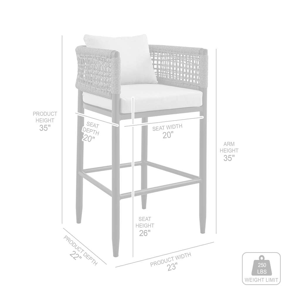 Armen Living - Felicia Outdoor Patio Counter Height Bar Stool in Aluminum with Grey Rope and Cushions - 840254333109 veiw 7