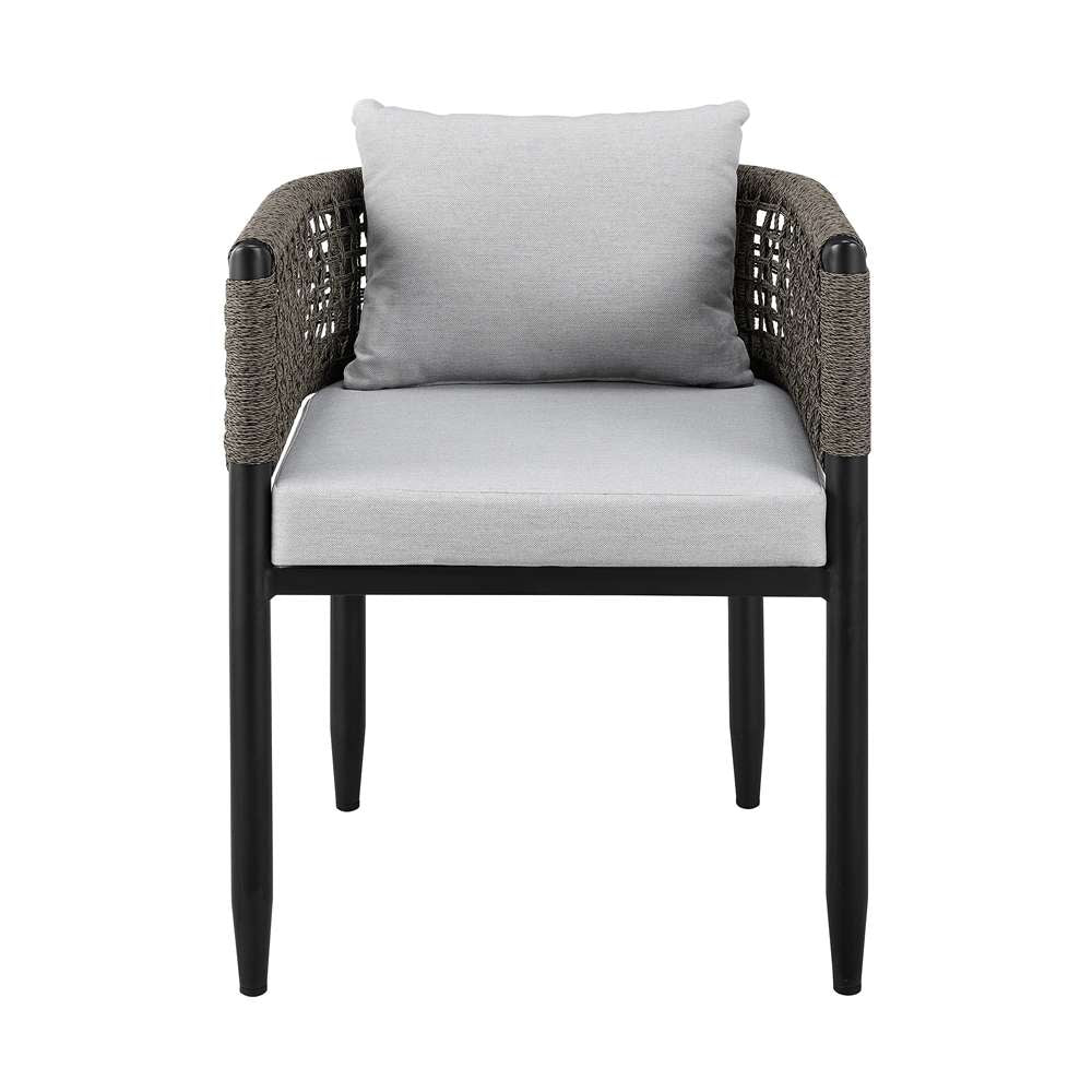 Armen Living - Felicia Outdoor Patio Dining Chair in Aluminum with Grey Rope and Cushions (Set of 2) - 840254333147 veiw 3
