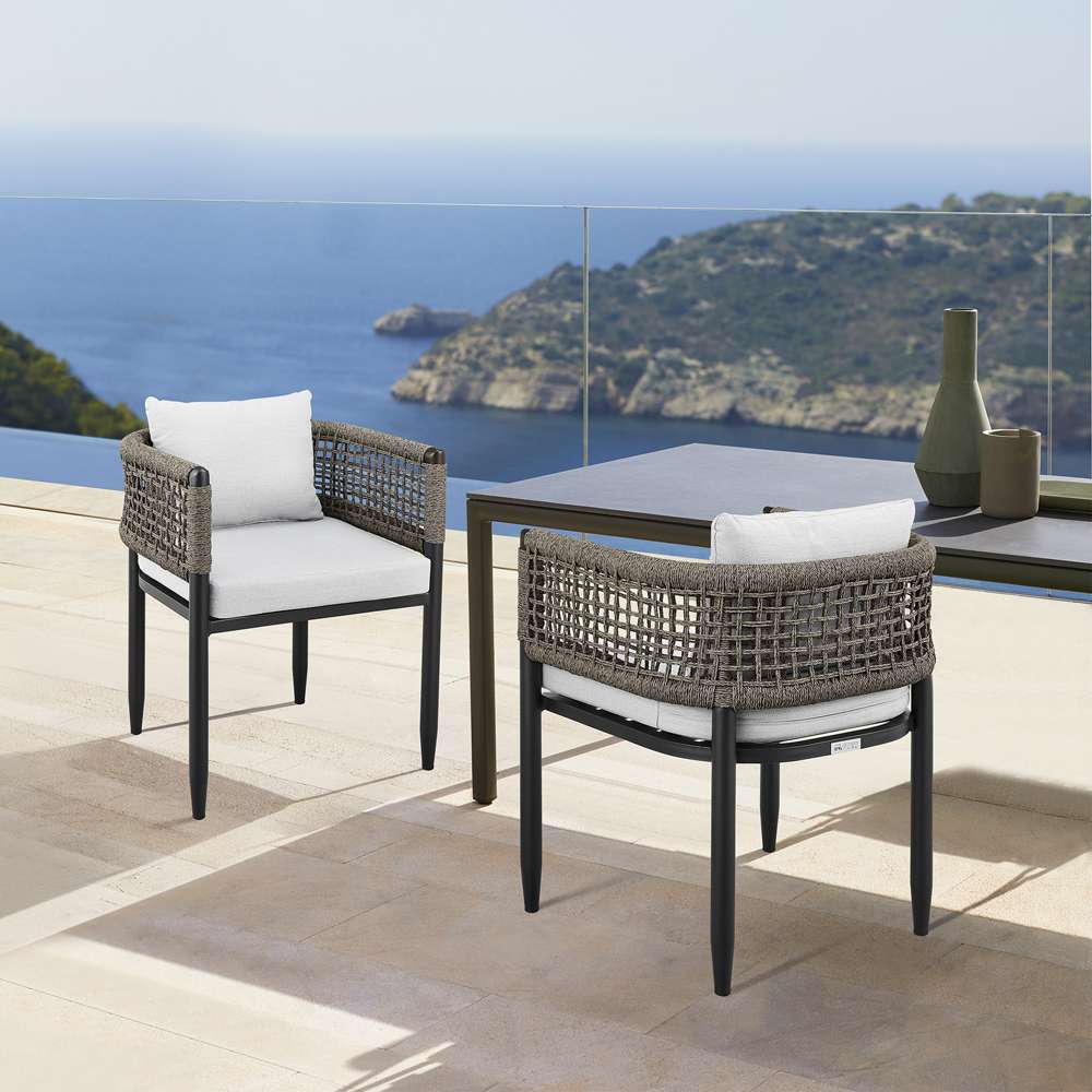 Armen Living - Felicia Outdoor Patio Dining Chair in Aluminum with Grey Rope and Cushions (Set of 2) - 840254333147 veiw 8