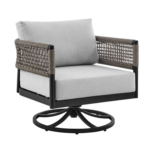 Armen Living - Felicia Outdoor Patio Swivel Rocking Chair in Black Aluminum and Grey Rope with Cushions - 840254332522 veiw 1