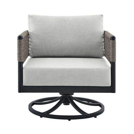 Armen Living - Felicia Outdoor Patio Swivel Rocking Chair in Black Aluminum and Grey Rope with Cushions - 840254332522 veiw 2