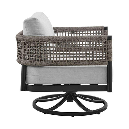 Armen Living - Felicia Outdoor Patio Swivel Rocking Chair in Black Aluminum and Grey Rope with Cushions - 840254332522 veiw 3