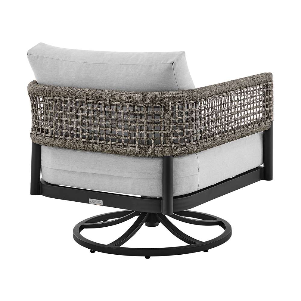 Armen Living - Felicia Outdoor Patio Swivel Rocking Chair in Black Aluminum and Grey Rope with Cushions - 840254332522 veiw 4