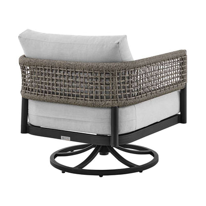 Armen Living - Felicia Outdoor Patio Swivel Rocking Chair in Black Aluminum and Grey Rope with Cushions - 840254332522 veiw 4