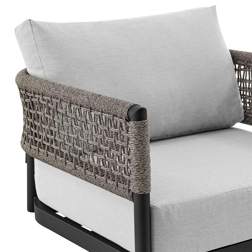 Armen Living - Felicia Outdoor Patio Swivel Rocking Chair in Black Aluminum and Grey Rope with Cushions - 840254332522 veiw 5