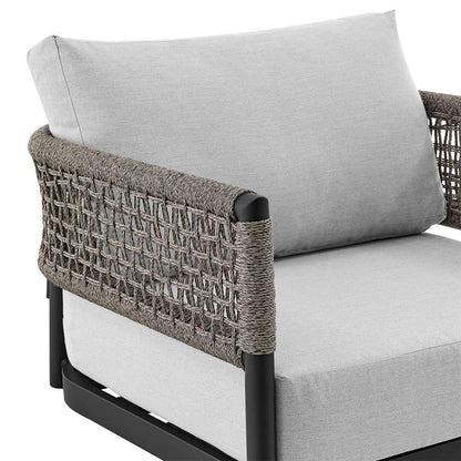 Armen Living - Felicia Outdoor Patio Swivel Rocking Chair in Black Aluminum and Grey Rope with Cushions - 840254332522 veiw 5