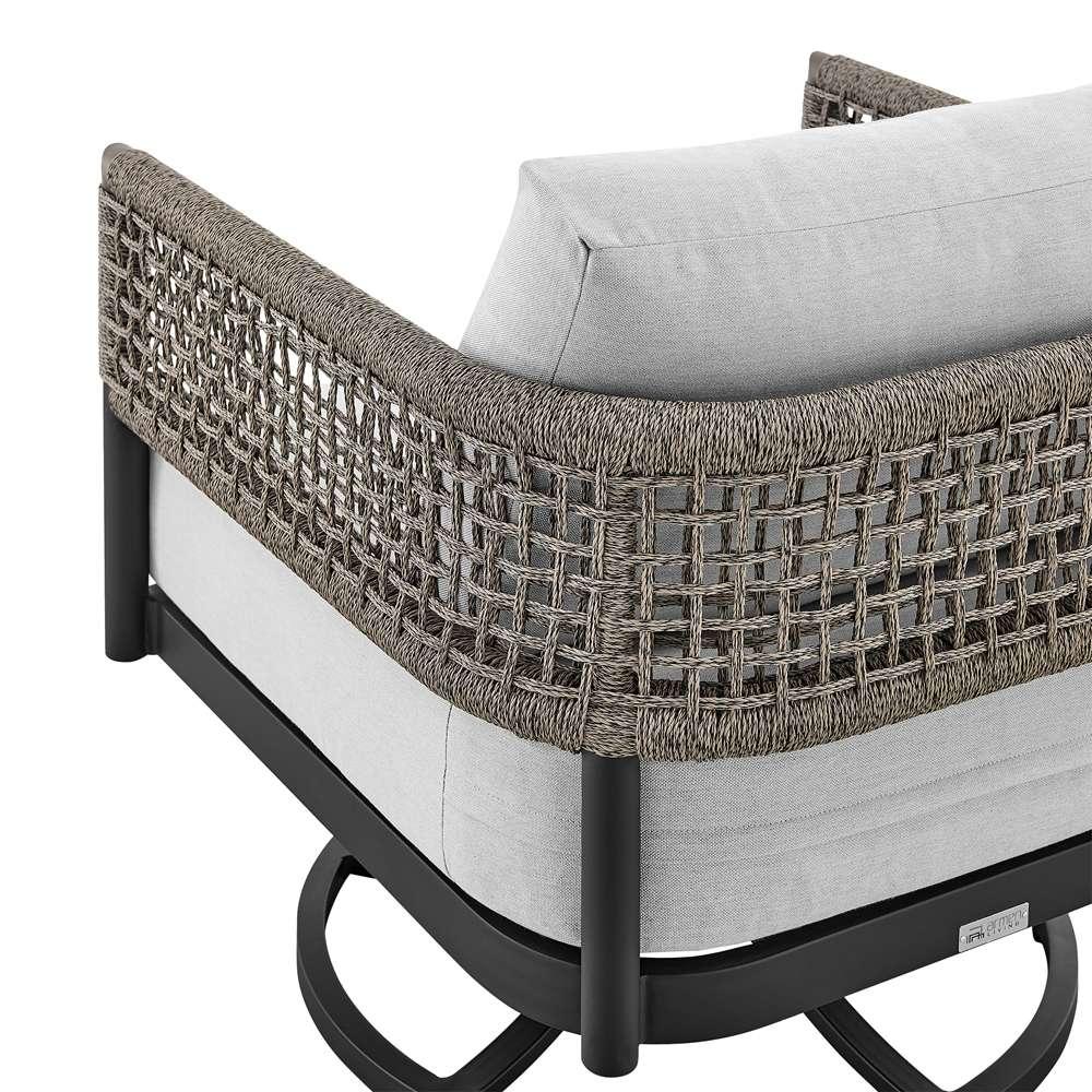 Armen Living - Felicia Outdoor Patio Swivel Rocking Chair in Black Aluminum and Grey Rope with Cushions - 840254332522 veiw 6