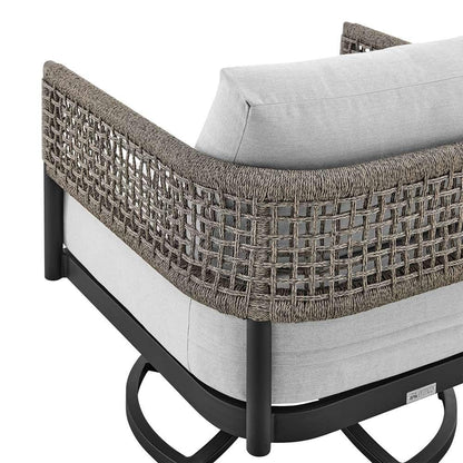Armen Living - Felicia Outdoor Patio Swivel Rocking Chair in Black Aluminum and Grey Rope with Cushions - 840254332522 veiw 6