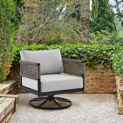 Armen Living - Felicia Outdoor Patio Swivel Rocking Chair in Black Aluminum and Grey Rope with Cushions - 840254332522 veiw 7