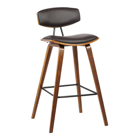 Armen Living  - Fox 25.5in Counter Height Brown Faux Leather and Walnut Wood Mid-Century Modern Bar Stool  - LCFOBAWABR26 veiw 1