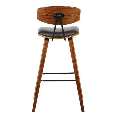 Armen Living  - Fox 25.5in Counter Height Brown Faux Leather and Walnut Wood Mid-Century Modern Bar Stool  - LCFOBAWABR26 veiw 4