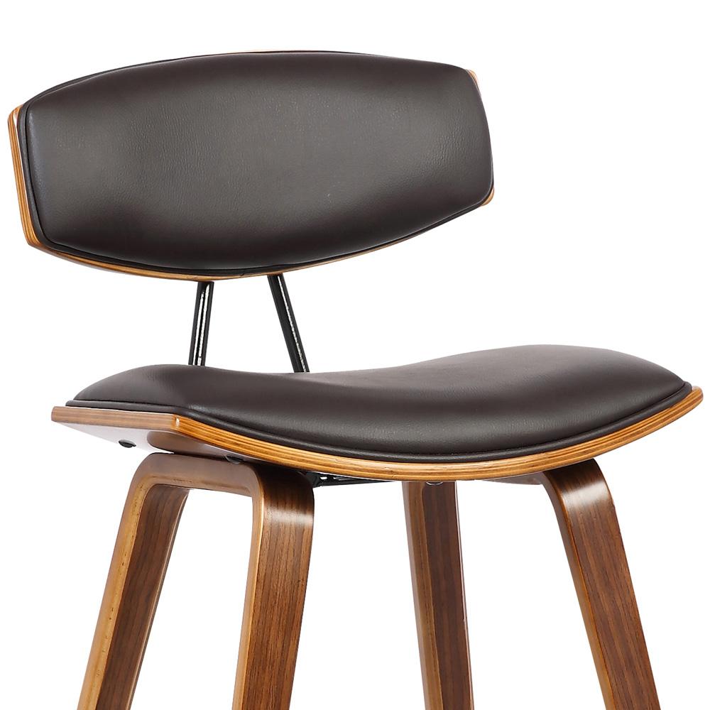 Armen Living  - Fox 25.5in Counter Height Brown Faux Leather and Walnut Wood Mid-Century Modern Bar Stool  - LCFOBAWABR26 veiw 5