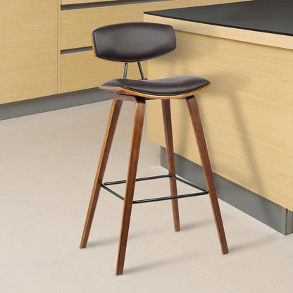 Armen Living  - Fox 25.5in Counter Height Brown Faux Leather and Walnut Wood Mid-Century Modern Bar Stool  - LCFOBAWABR26 veiw 8