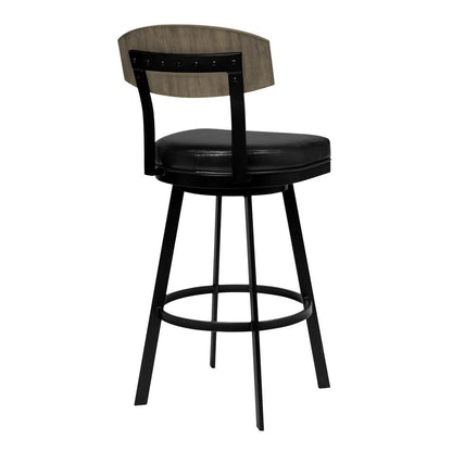 Armen Living - Frisco 26in Counter Height Barstool in Matte Black Finish with Black Faux Leather and Gray Walnut - LCFRBAGWVB26 veiw 2