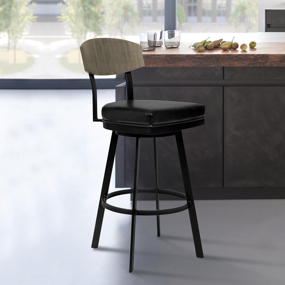 Armen Living - Frisco 26in Counter Height Barstool in Matte Black Finish with Black Faux Leather and Gray Walnut - LCFRBAGWVB26 veiw 6