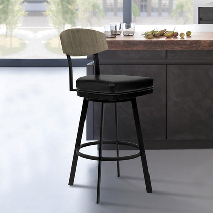 Armen Living - Frisco 26in Counter Height Barstool in Matte Black Finish with Black Faux Leather and Gray Walnut - LCFRBAGWVB26 veiw 6