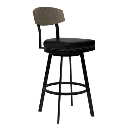 Armen Living - Frisco 30in Bar Height Barstool in Matte Black Finish with Black Faux Leather and Gray Walnut - LCFRBAGWVB30 veiw 1