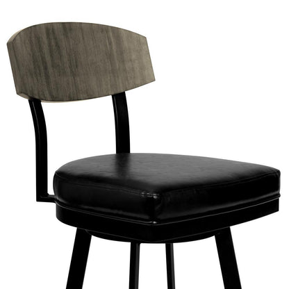 Armen Living - Frisco 30in Bar Height Barstool in Matte Black Finish with Black Faux Leather and Gray Walnut - LCFRBAGWVB30 veiw 3
