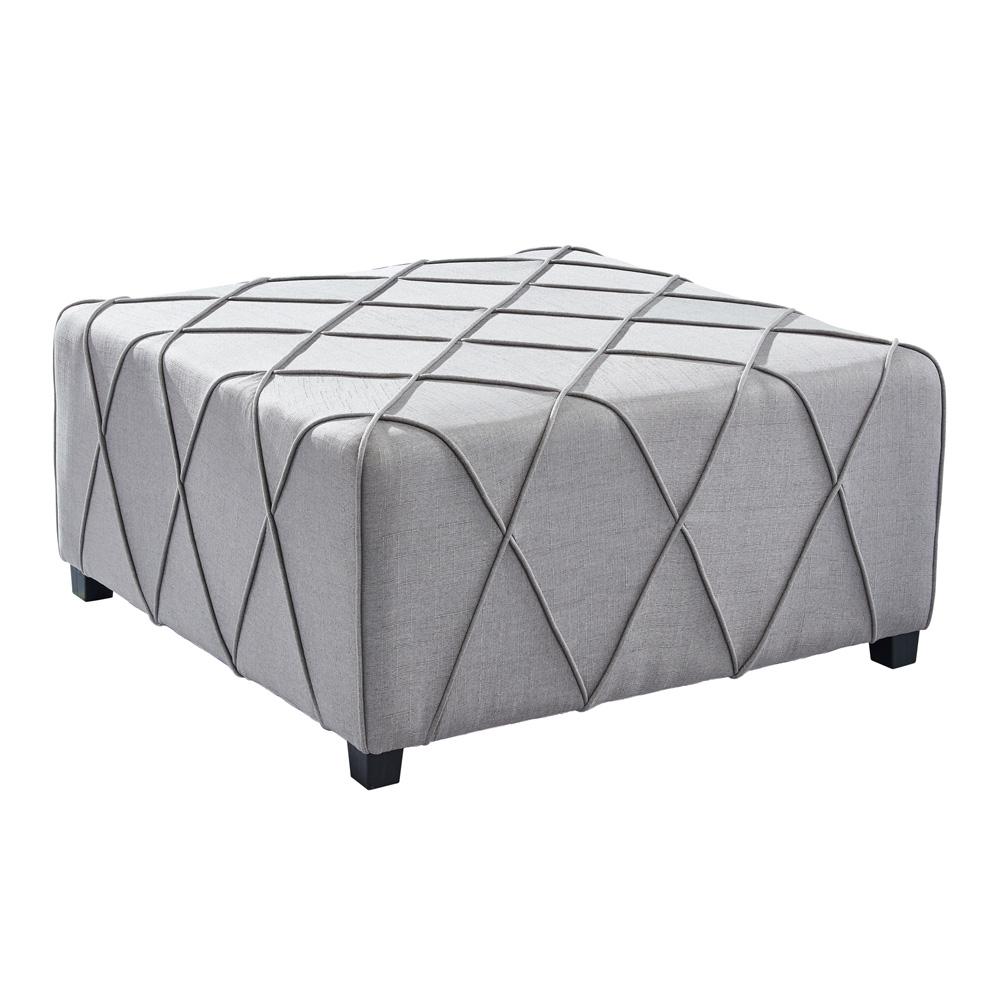 Armen Living - Gemini Contemporary Ottoman in Silver Linen with Piping Accents and Wood Legs - LCGMOTSLV - CLOSEOUT veiw 1