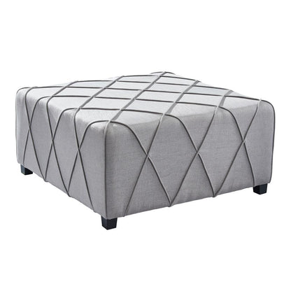 Armen Living - Gemini Contemporary Ottoman in Silver Linen with Piping Accents and Wood Legs - LCGMOTSLV - CLOSEOUT veiw 1