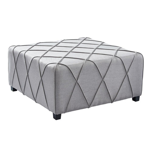 Armen Living - Gemini Contemporary Ottoman in Silver Linen with Piping Accents and Wood Legs - LCGMOTSLV - CLOSEOUT veiw 1