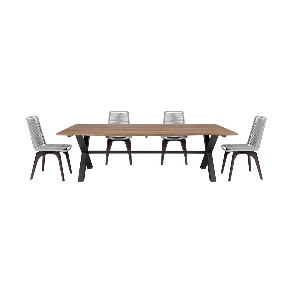Armen Living - Glendora Island Outdoor Patio 5 Piece Live Edge Dining Set in Eucalyptus Wood and Silver Rope - SETODIS5SL veiw 1
