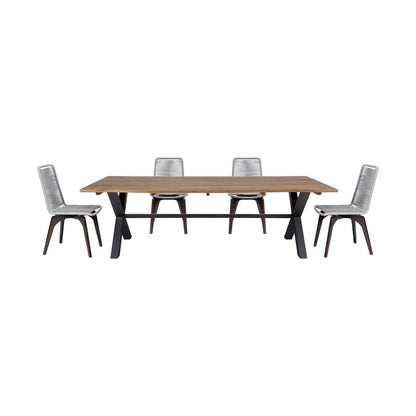 Armen Living - Glendora Island Outdoor Patio 5 Piece Live Edge Dining Set in Eucalyptus Wood and Silver Rope - SETODIS5SL veiw 1
