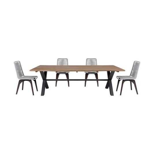Armen Living - Glendora Island Outdoor Patio 5 Piece Live Edge Dining Set in Eucalyptus Wood and Silver Rope - SETODIS5SL veiw 1