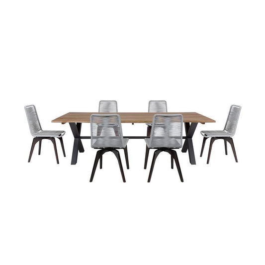 Armen Living - Glendora Island Outdoor Patio 7 Piece Live Edge Dining Set in Eucalyptus Wood and Silver Rope - SETODIS7SL veiw 1