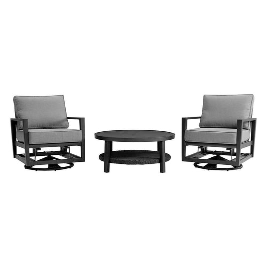 Armen Living - Grand 3 Piece Black Aluminum Outdoor Seating Set with Dark Gray Cushions - 840254333086 veiw 1