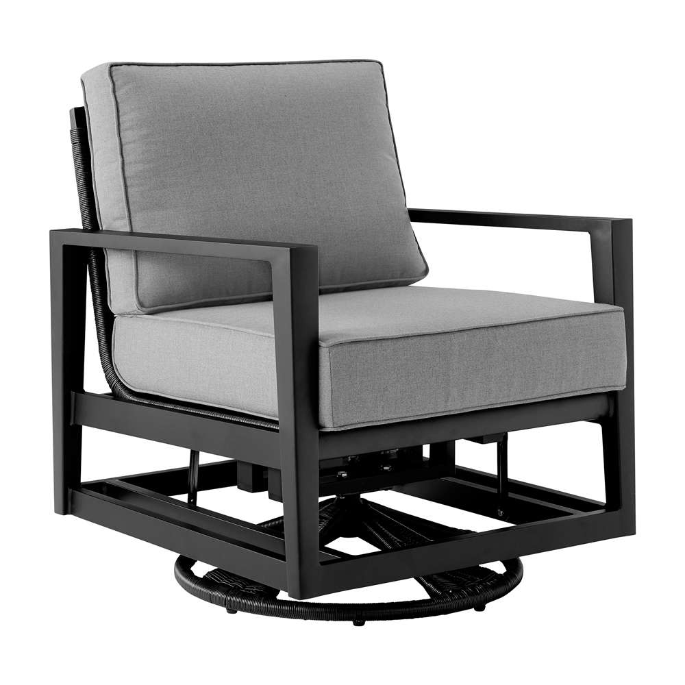 Armen Living - Grand 3 Piece Black Aluminum Outdoor Seating Set with Dark Gray Cushions - 840254333086 veiw 2