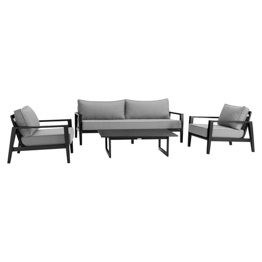 Armen Living - Grand 4 Piece Black Aluminum Outdoor Seating Set with Dark Gray Cushions - 840254332768 veiw 1