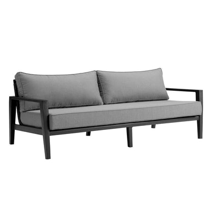 Armen Living - Grand 4 Piece Black Aluminum Outdoor Seating Set with Dark Gray Cushions - 840254332768 veiw 2