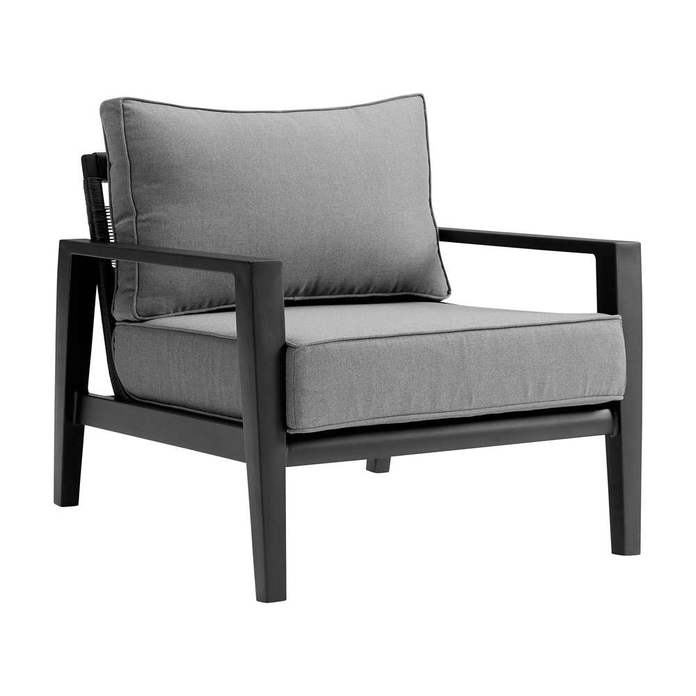 Armen Living - Grand 4 Piece Black Aluminum Outdoor Seating Set with Dark Gray Cushions - 840254332768 veiw 4