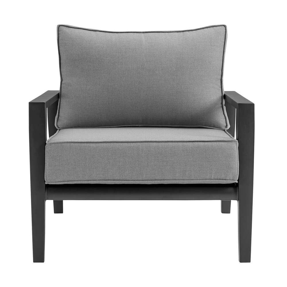 Armen Living - Grand 4 Piece Black Aluminum Outdoor Seating Set with Dark Gray Cushions - 840254332768 veiw 5