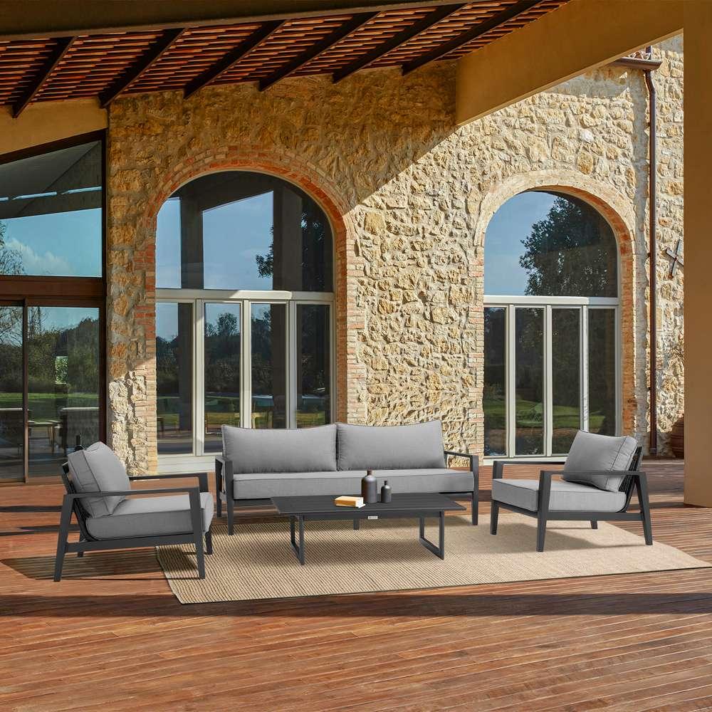 Armen Living - Grand 4 Piece Black Aluminum Outdoor Seating Set with Dark Gray Cushions - 840254332768 veiw 7