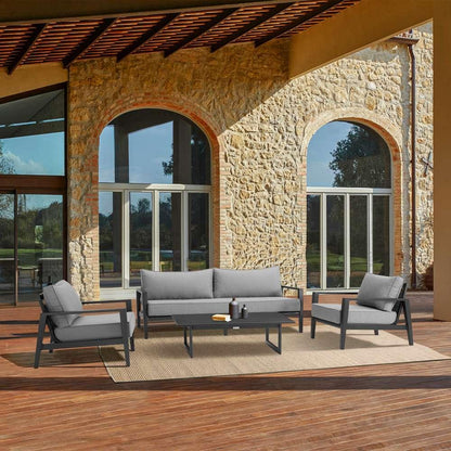 Armen Living - Grand 4 Piece Black Aluminum Outdoor Seating Set with Dark Gray Cushions - 840254332768 veiw 7