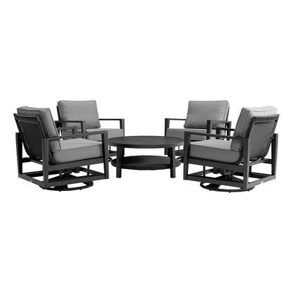Armen Living - Grand 5 Piece Black Aluminum Outdoor Seating Set with Dark Gray Cushions - 840254332775 veiw 1