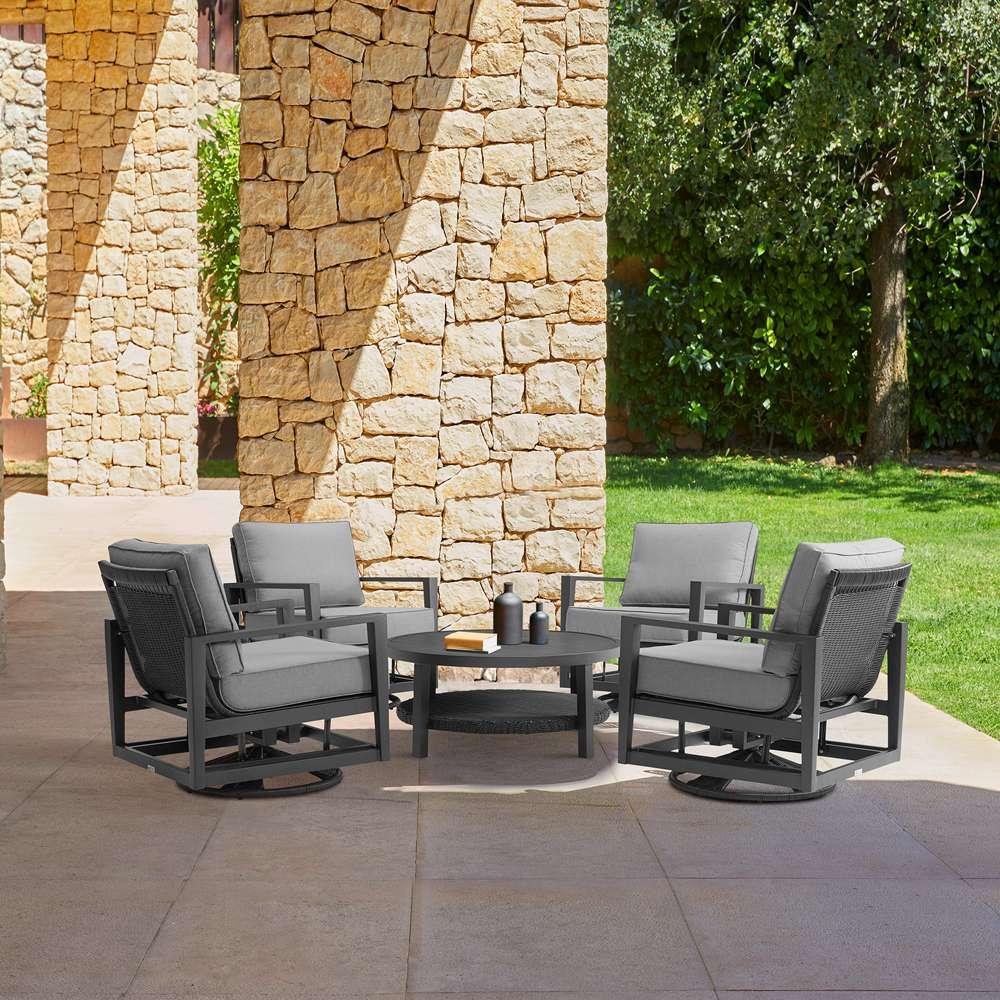 Armen Living - Grand 5 Piece Black Aluminum Outdoor Seating Set with Dark Gray Cushions - 840254332775 veiw 7
