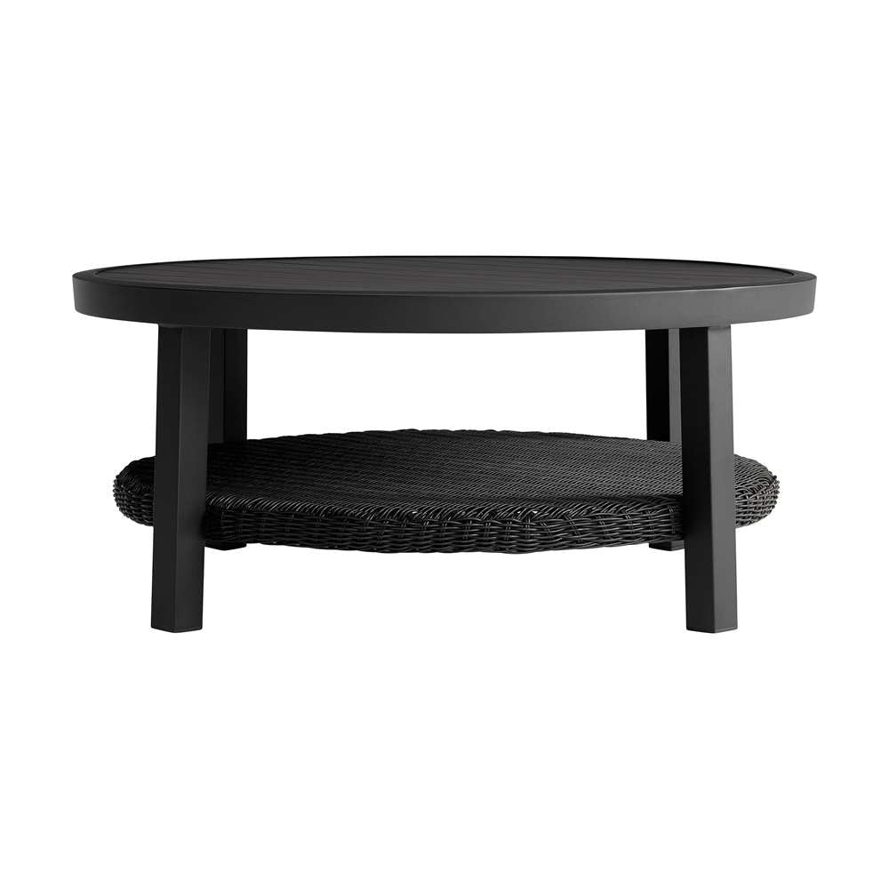 Armen Living - Grand Black Aluminum Outdoor Round Conversation Table with Wicker Shelf - 840254332744 veiw 1