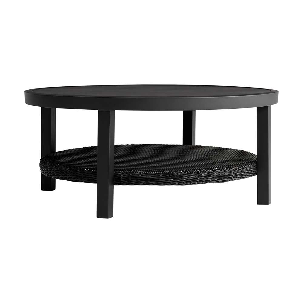 Armen Living - Grand Black Aluminum Outdoor Round Conversation Table with Wicker Shelf - 840254332744 veiw 2