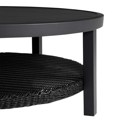 Armen Living - Grand Black Aluminum Outdoor Round Conversation Table with Wicker Shelf - 840254332744 veiw 3