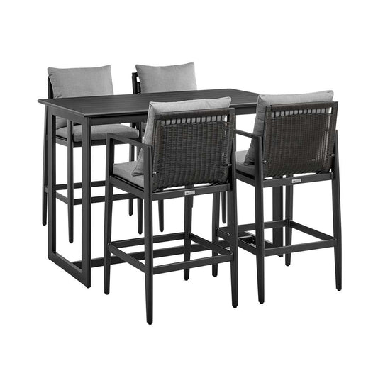 Armen Living - Grand Outdoor Patio 5-Piece Bar Table Set in Aluminum with Grey Cushions - 840254333321 veiw 1
