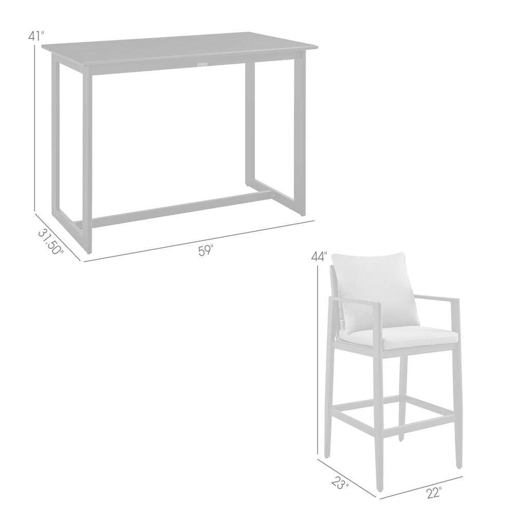 Armen Living - Grand Outdoor Patio 5-Piece Bar Table Set in Aluminum with Grey Cushions - 840254333321 veiw 7