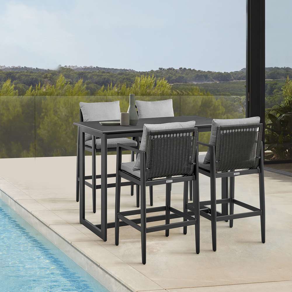 Armen Living - Grand Outdoor Patio 5-Piece Bar Table Set in Aluminum with Grey Cushions - 840254333321 veiw 8