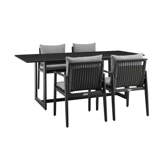 Armen Living - Grand Outdoor Patio 5-Piece Dining Table Set in Aluminum with Grey Cushions - 840254333260 veiw 1