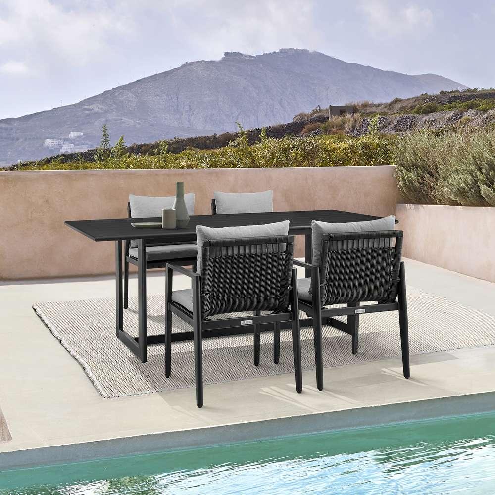 Armen Living - Grand Outdoor Patio 5-Piece Dining Table Set in Aluminum with Grey Cushions - 840254333260 veiw 7